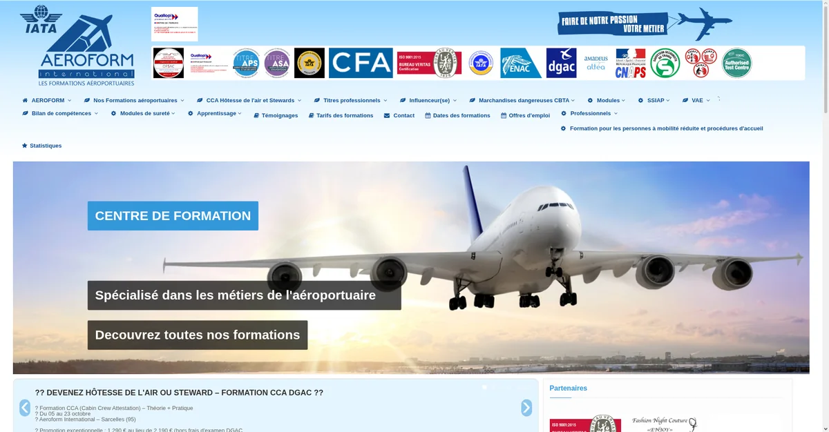 Aperçu du site réalisé pour Aeroform