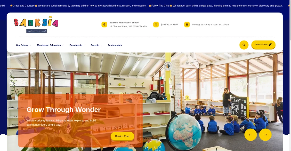 Aperçu du site réalisé pour Banksia Montessori School